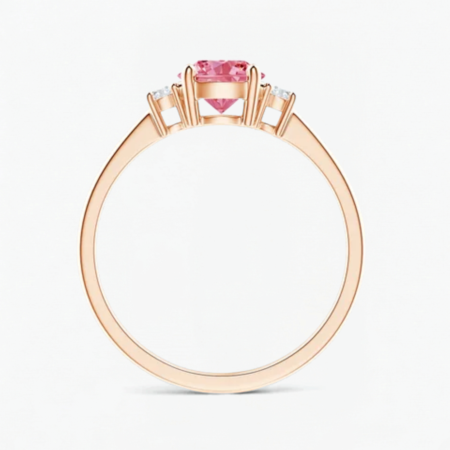 Classic Simple Fancy Pink Round Three Stone Solitaire Ring