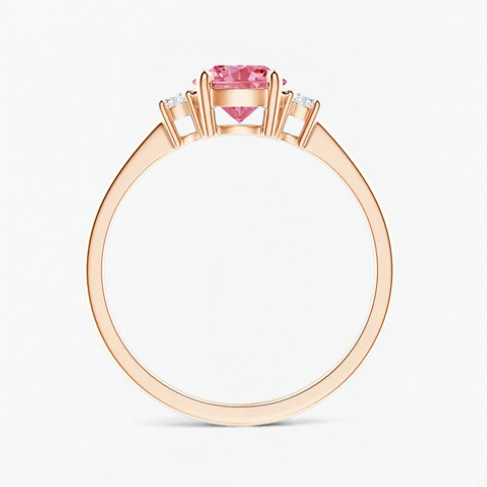 Classic Simple Fancy Pink Round Three Stone Solitaire Ring