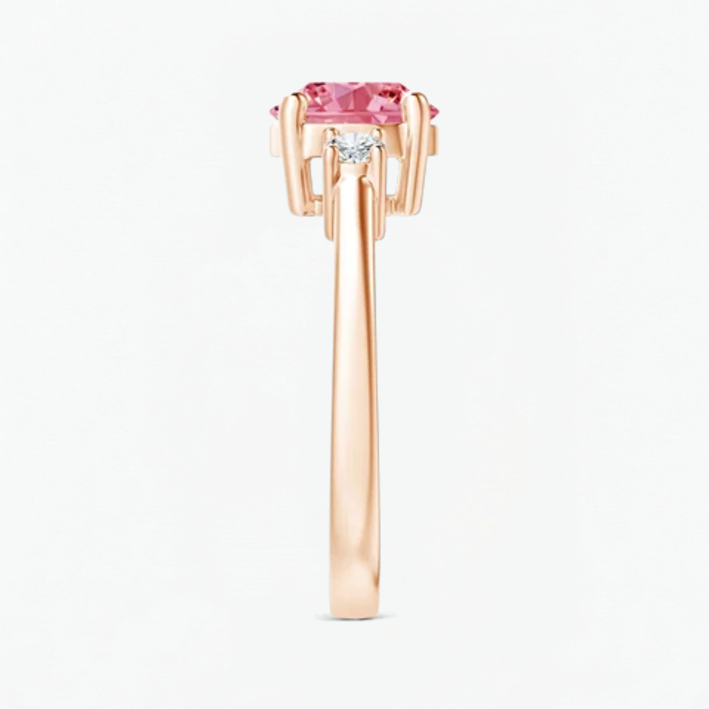 Classic Simple Fancy Pink Round Three Stone Solitaire Ring