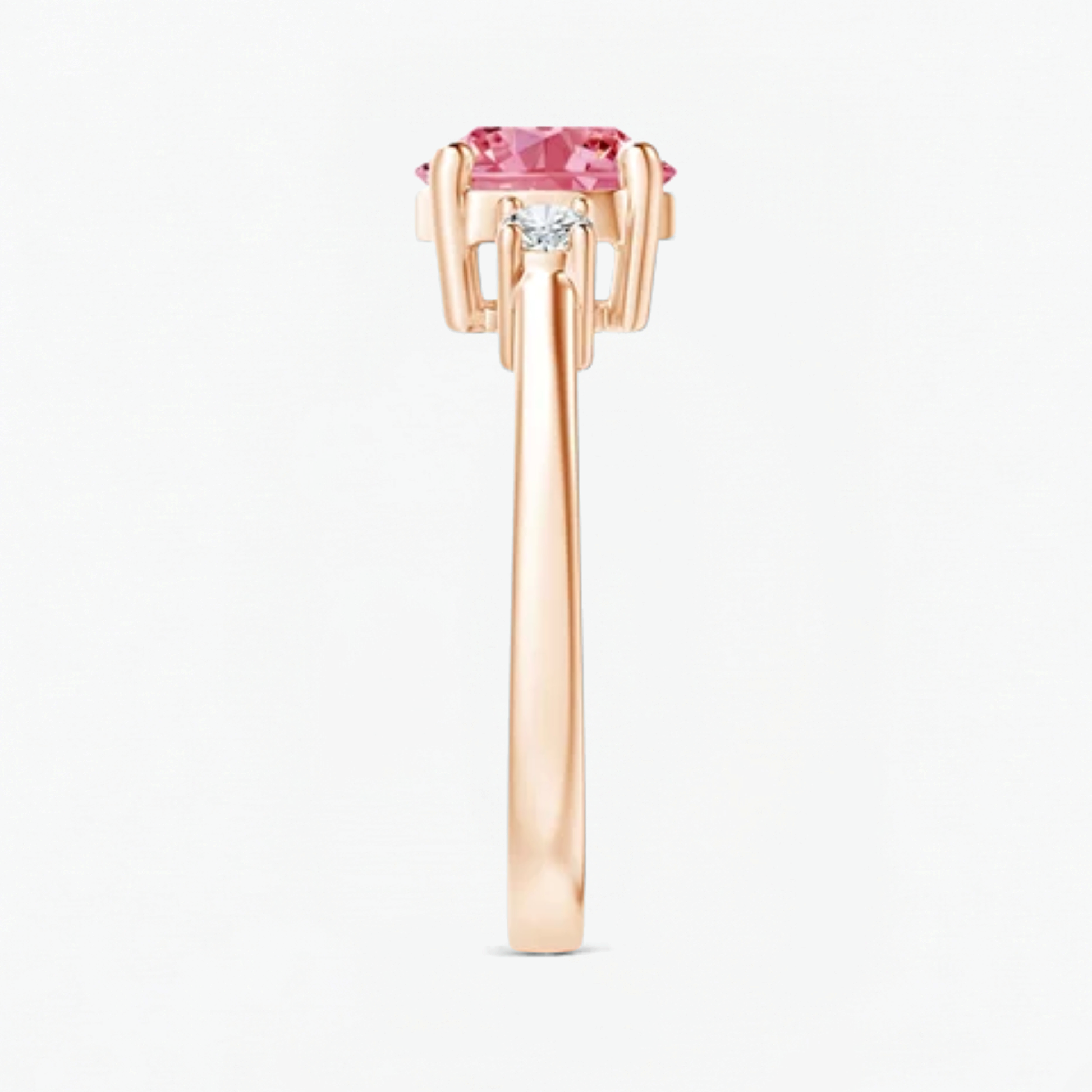 Classic Simple Fancy Pink Round Three Stone Solitaire Ring