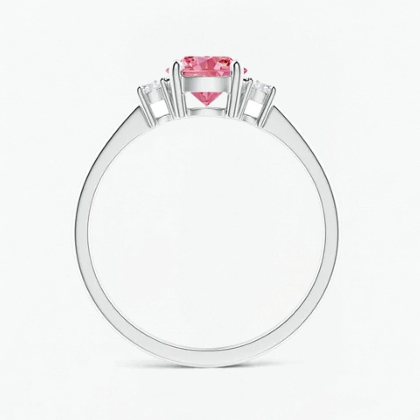 Classic Simple Fancy Pink Round Three Stone Solitaire Ring