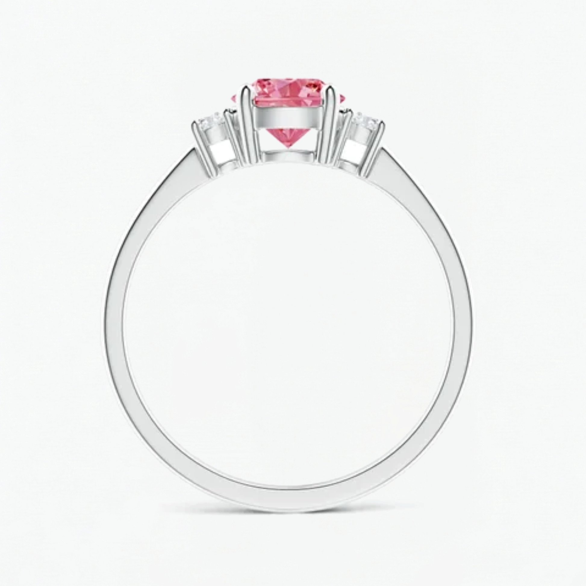 Classic Simple Fancy Pink Round Three Stone Solitaire Ring