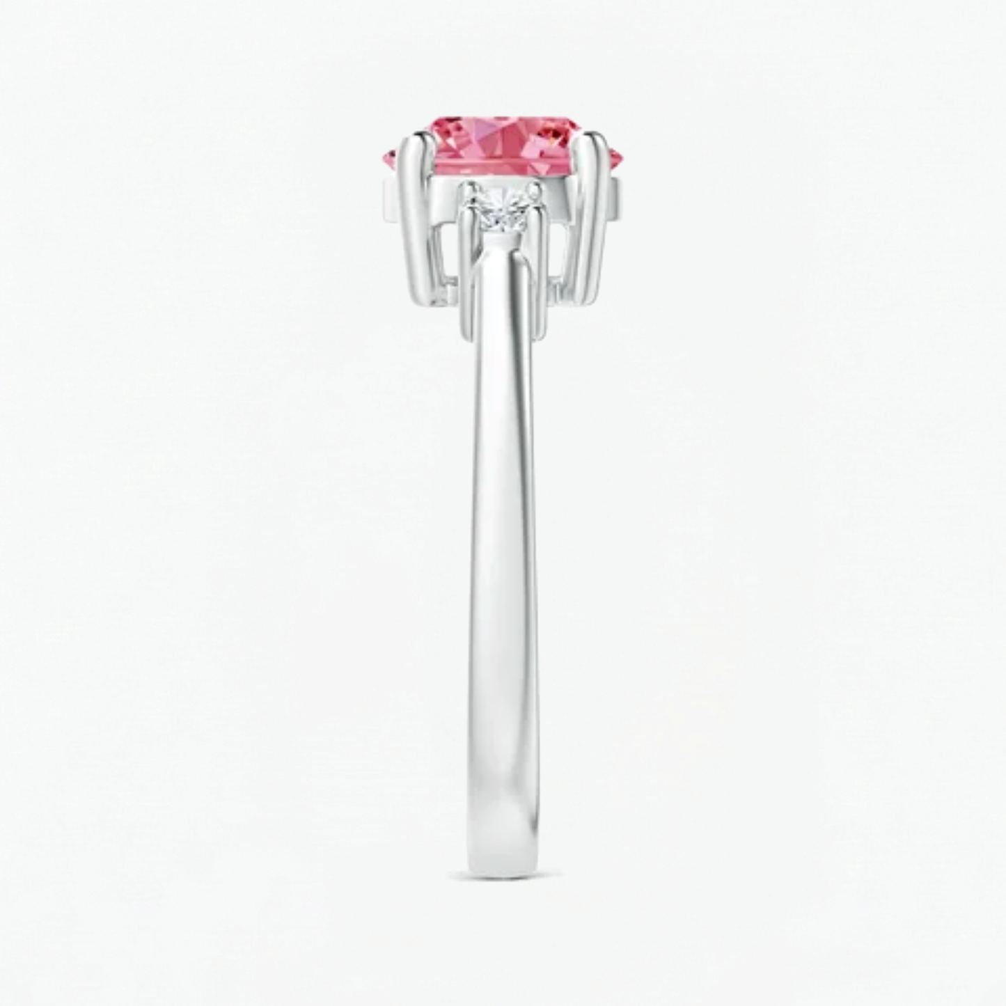 Classic Simple Fancy Pink Round Three Stone Solitaire Ring
