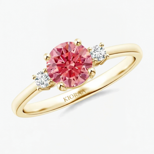 Classic Simple Fancy Pink Round Three Stone Solitaire Ring