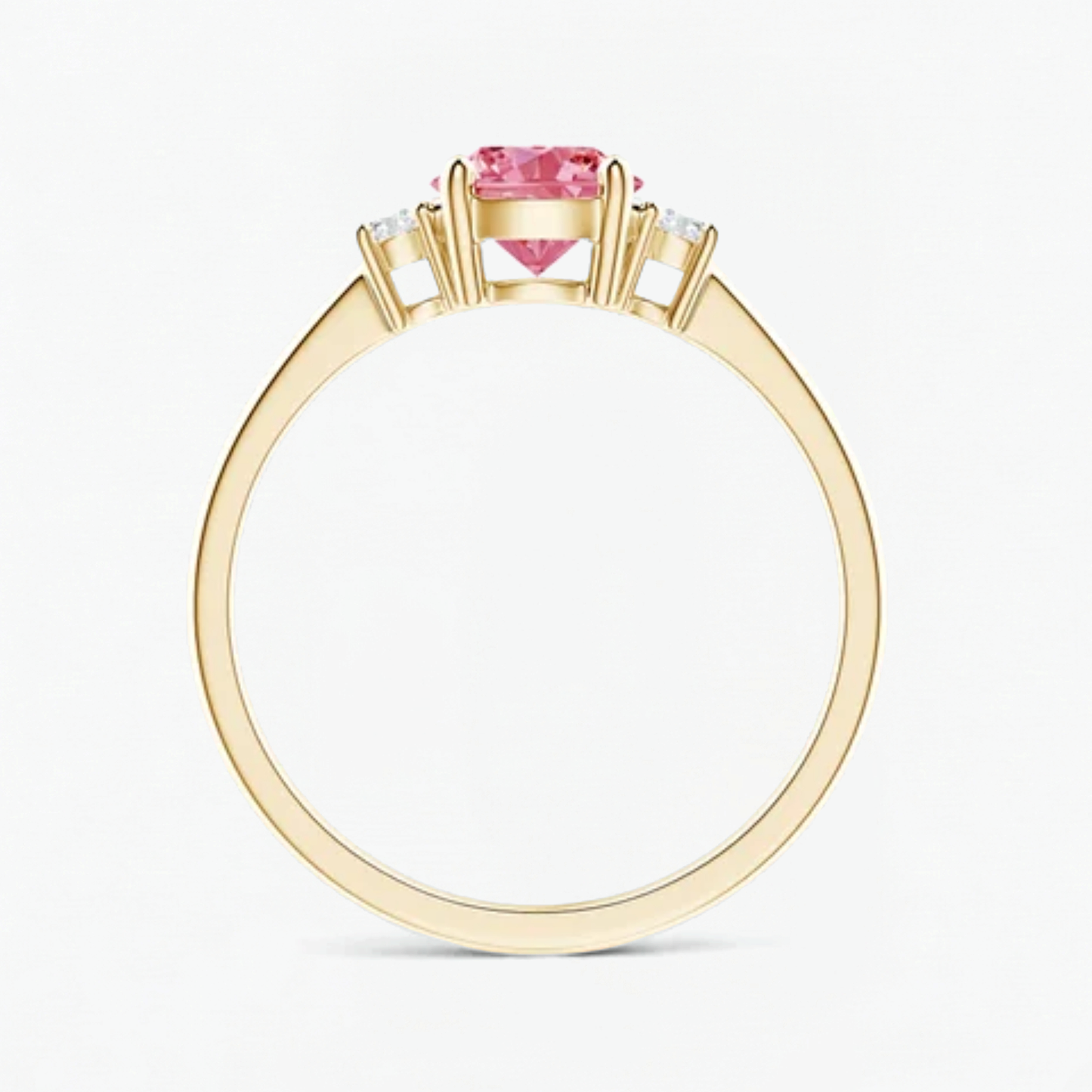 Classic Simple Fancy Pink Round Three Stone Solitaire Ring