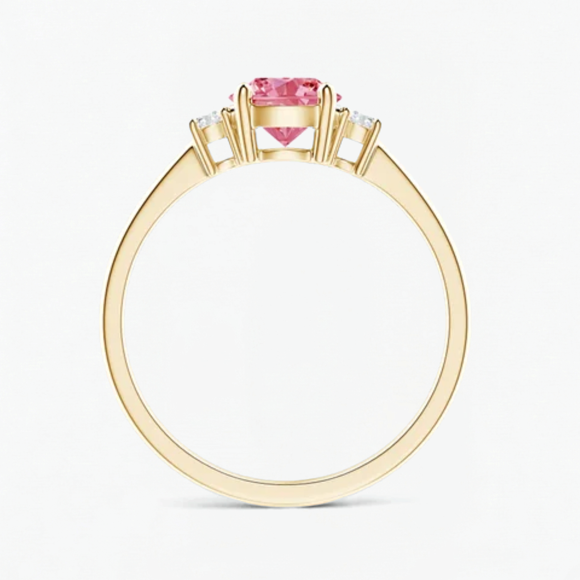 Classic Simple Fancy Pink Round Three Stone Solitaire Ring