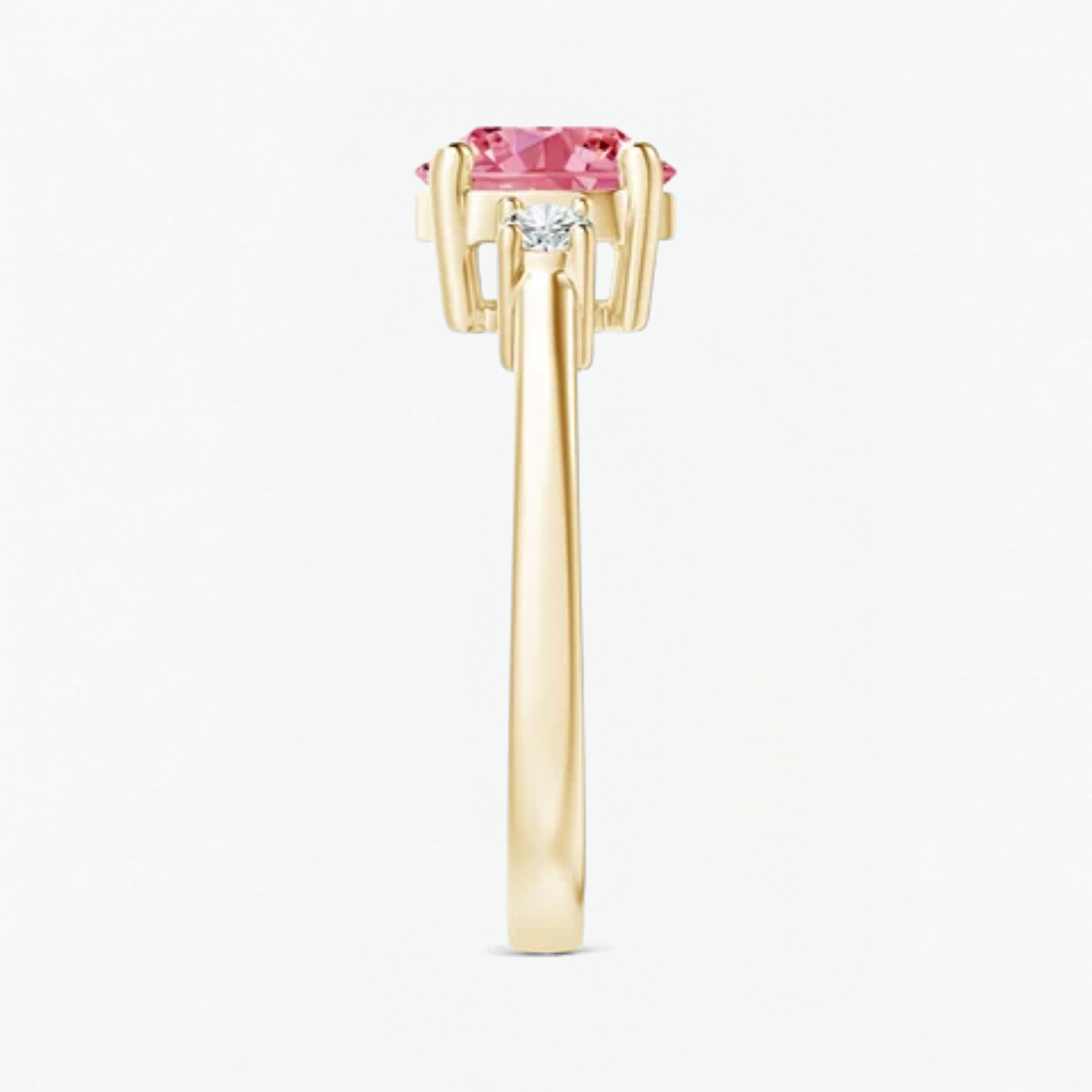 Classic Simple Fancy Pink Round Three Stone Solitaire Ring