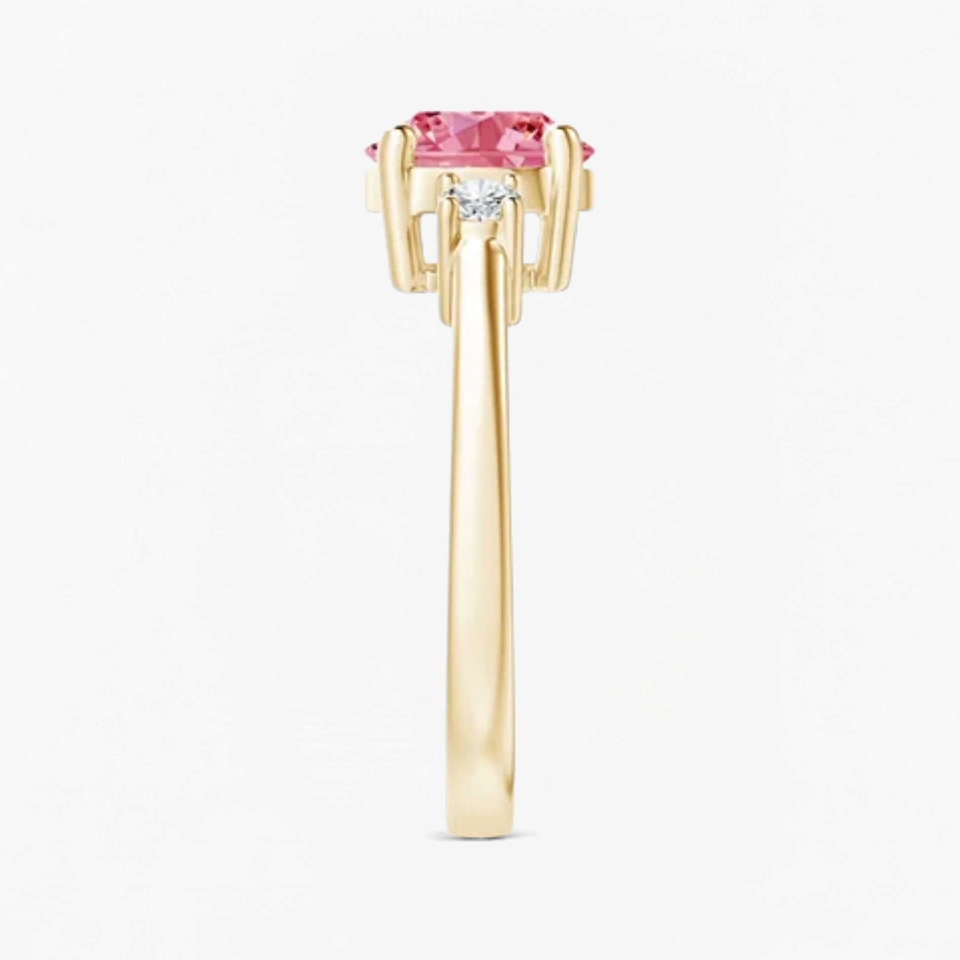 Classic Simple Fancy Pink Round Three Stone Solitaire Ring