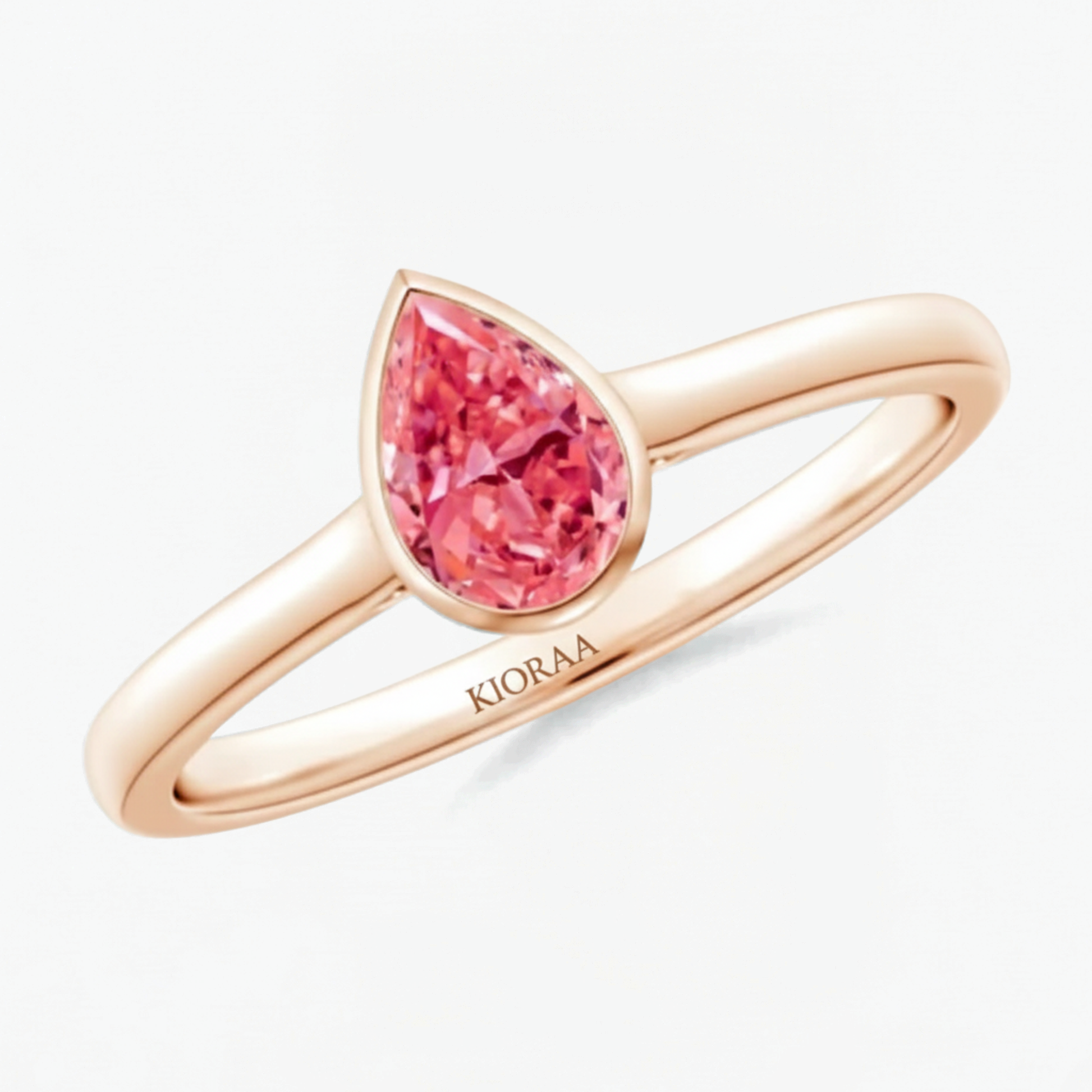 Classic Simple Fancy Pink Pear Bezel Solitaire Engagement Ring