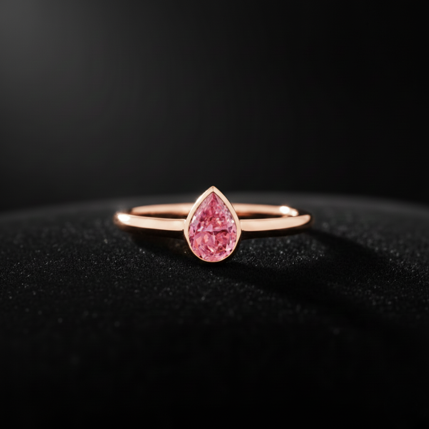 Classic Simple Fancy Pink Pear Bezel Solitaire Engagement Ring