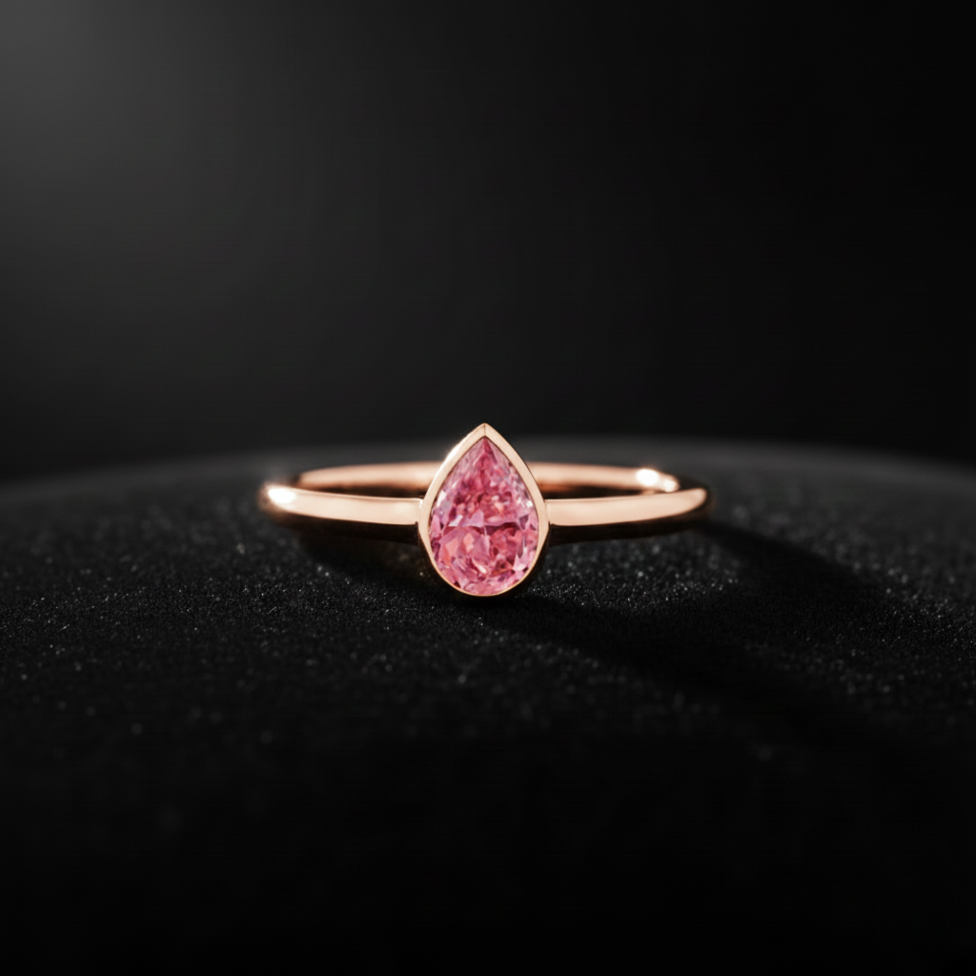 Classic Simple Fancy Pink Pear Bezel Solitaire Engagement Ring