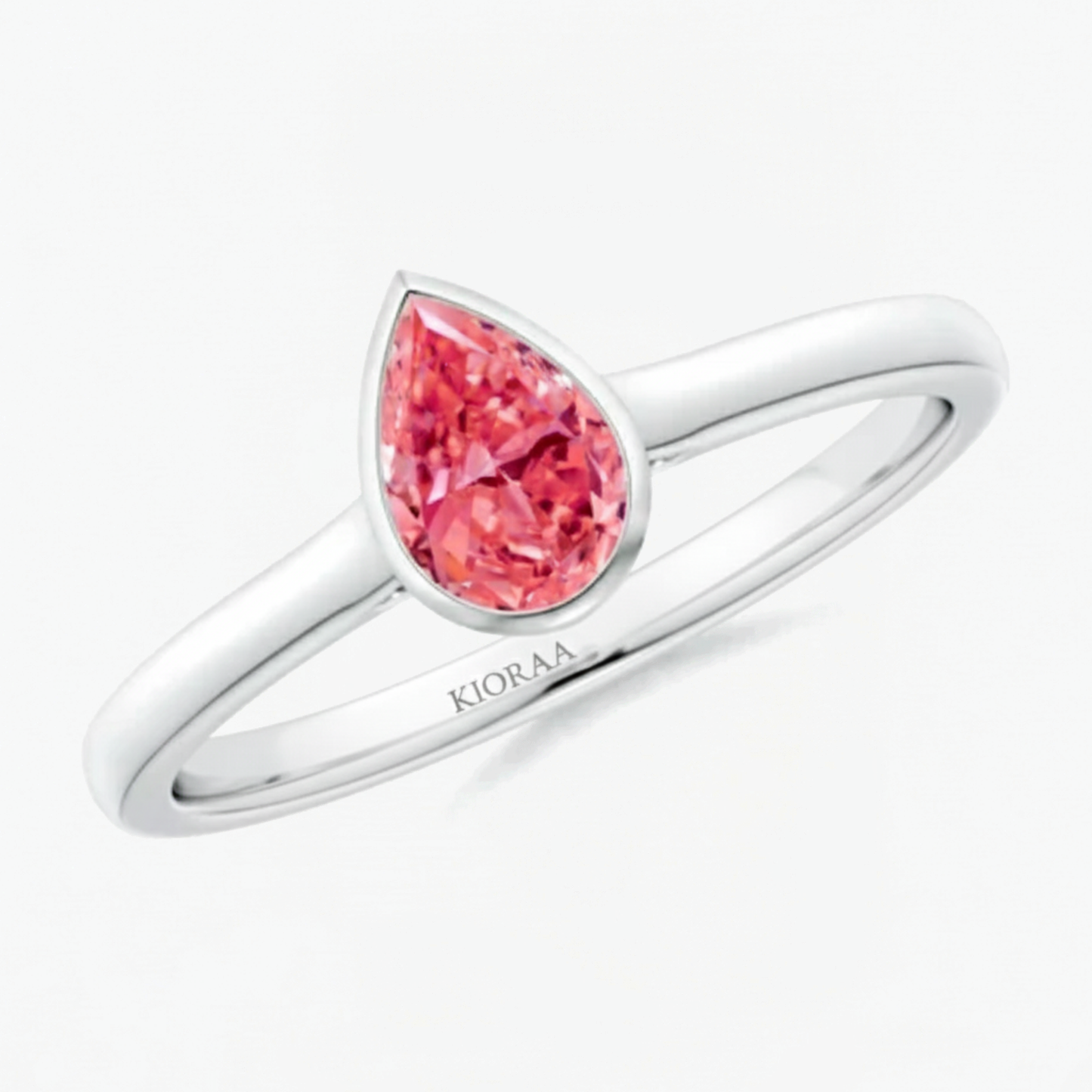 Classic Simple Fancy Pink Pear Bezel Solitaire Engagement Ring