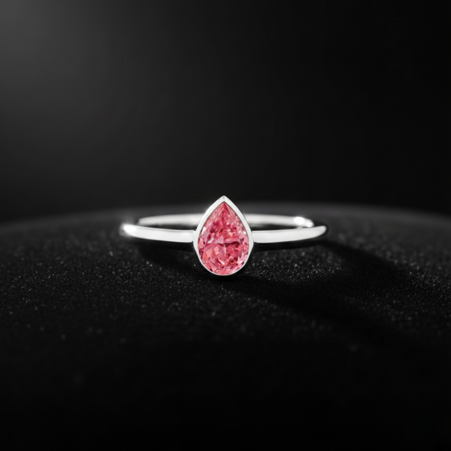 Classic Simple Fancy Pink Pear Bezel Solitaire Engagement Ring