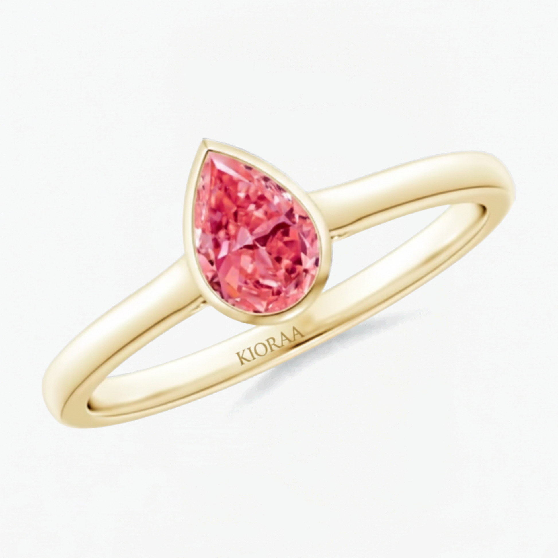 Classic Simple Fancy Pink Pear Bezel Solitaire Engagement Ring