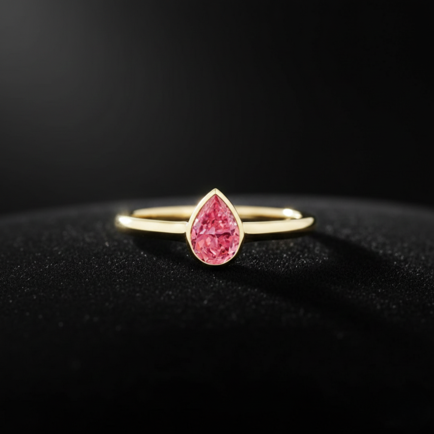 Classic Simple Fancy Pink Pear Bezel Solitaire Engagement Ring