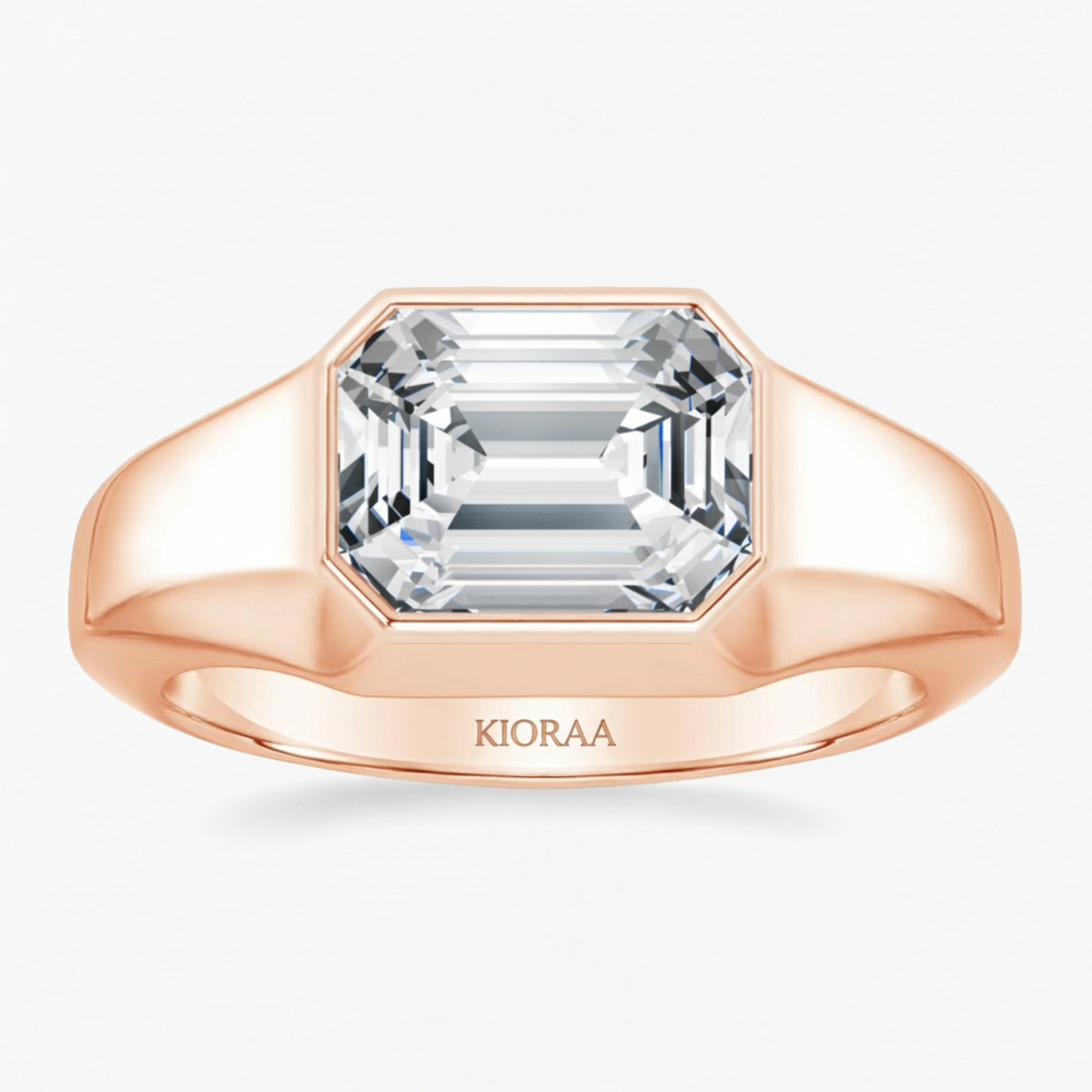Emerald Cut Bezel Set Men's Engagement Ring