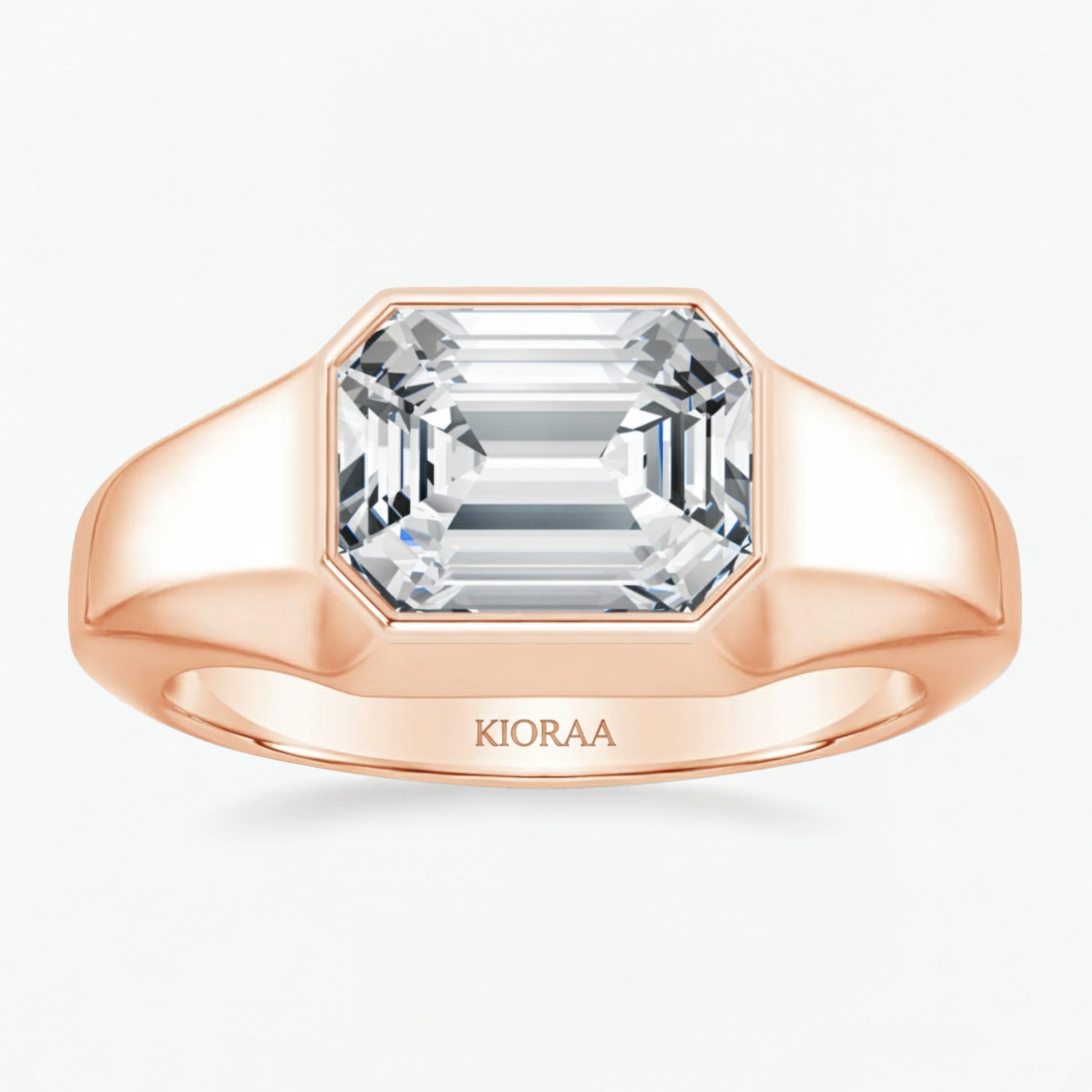 Emerald Cut Bezel Set Men's Engagement Ring