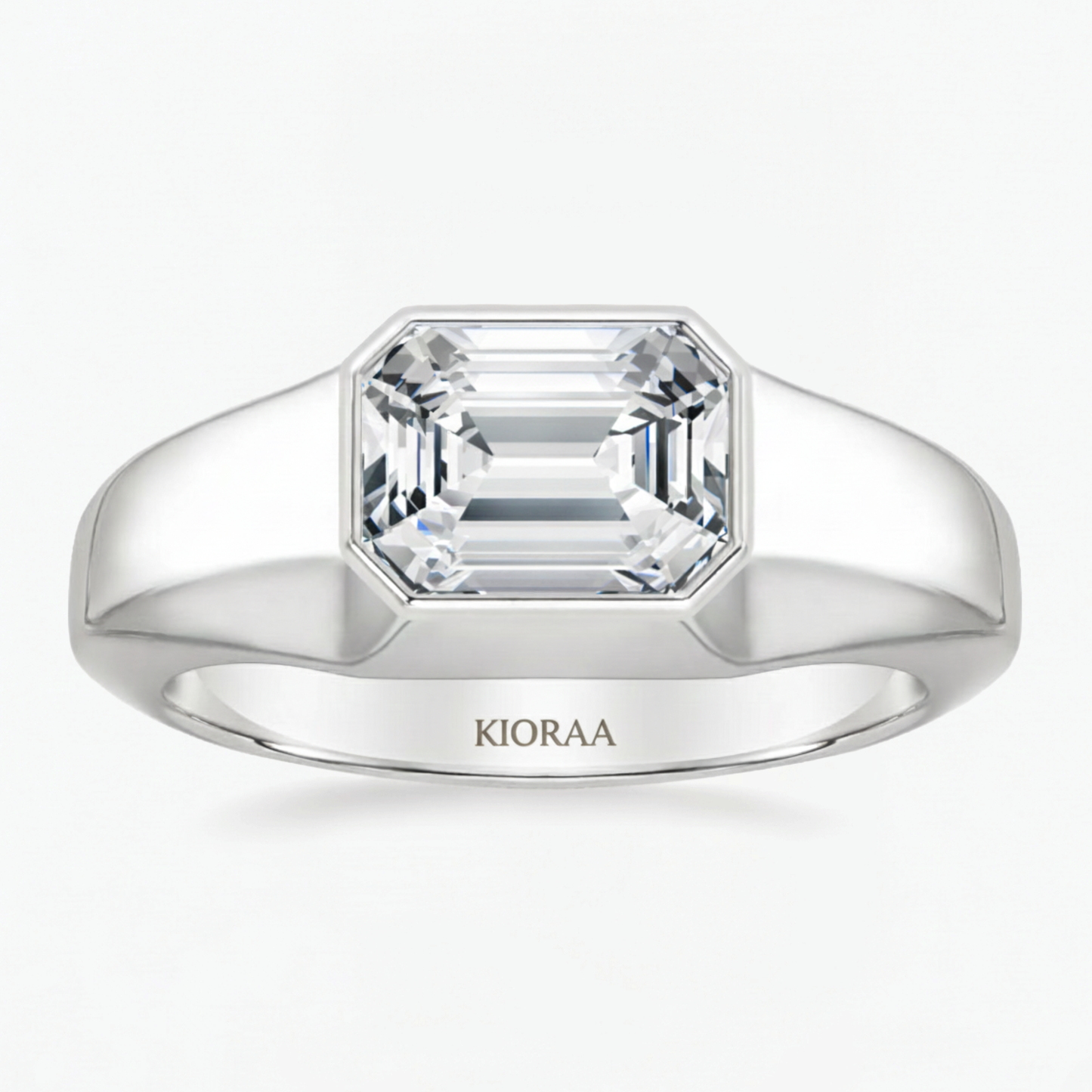 Emerald Cut Bezel Set Men's Engagement Ring