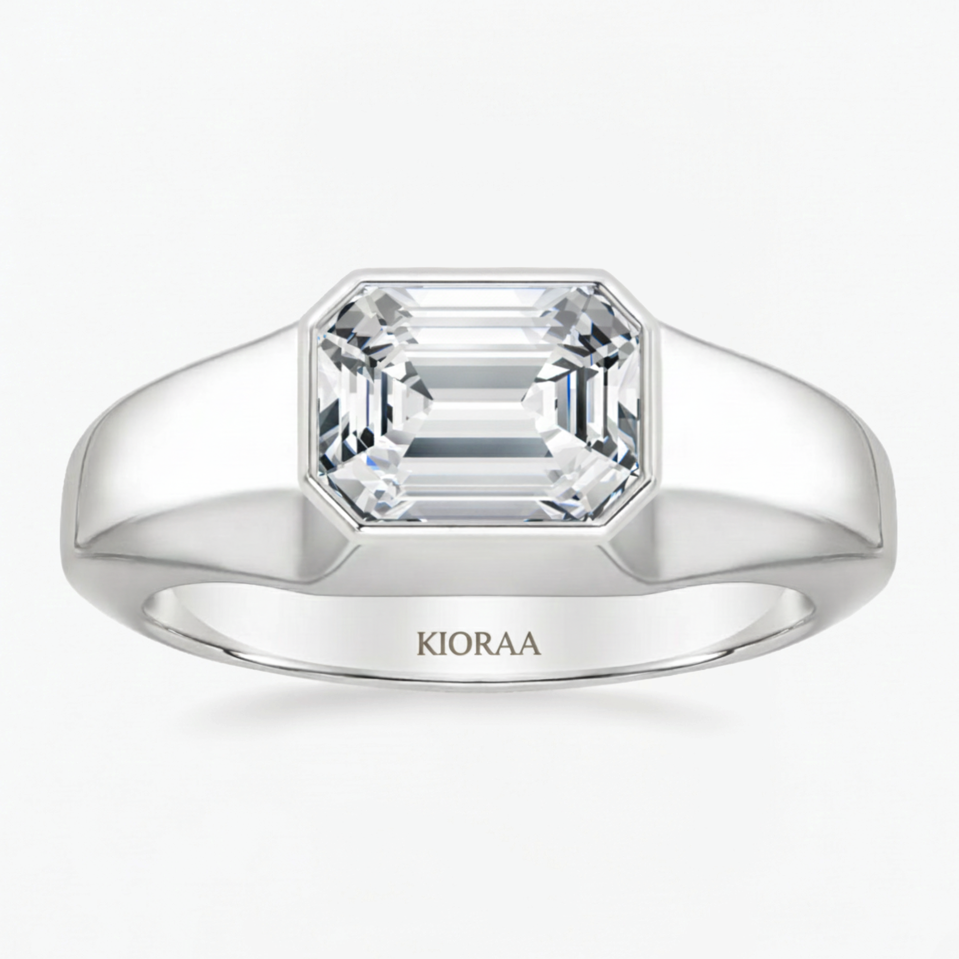Emerald Cut Bezel Set Men's Engagement Ring