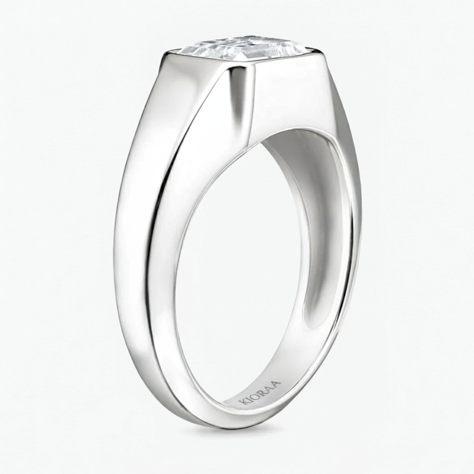 Emerald Cut Bezel Set Men's Engagement Ring