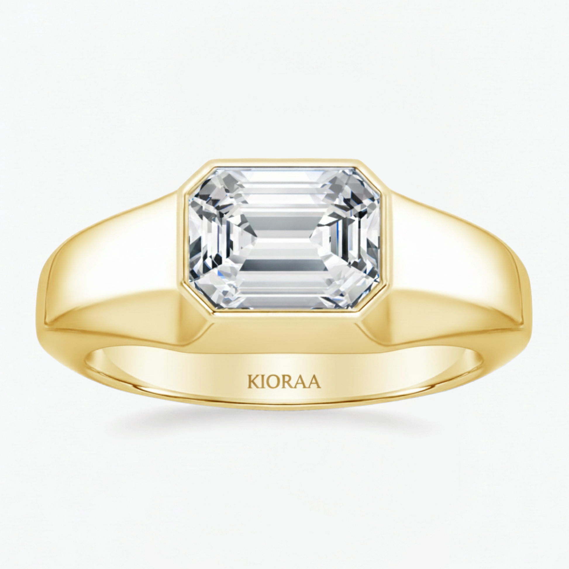 Emerald Cut Bezel Set Men's Engagement Ring