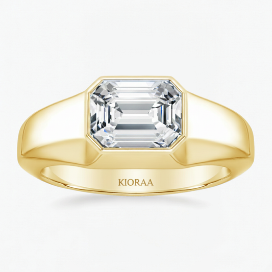Emerald Cut Bezel Set Men's Engagement Ring