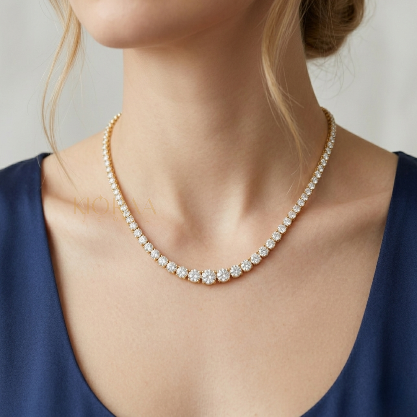 Round Lab Diamond Tennis Necklace