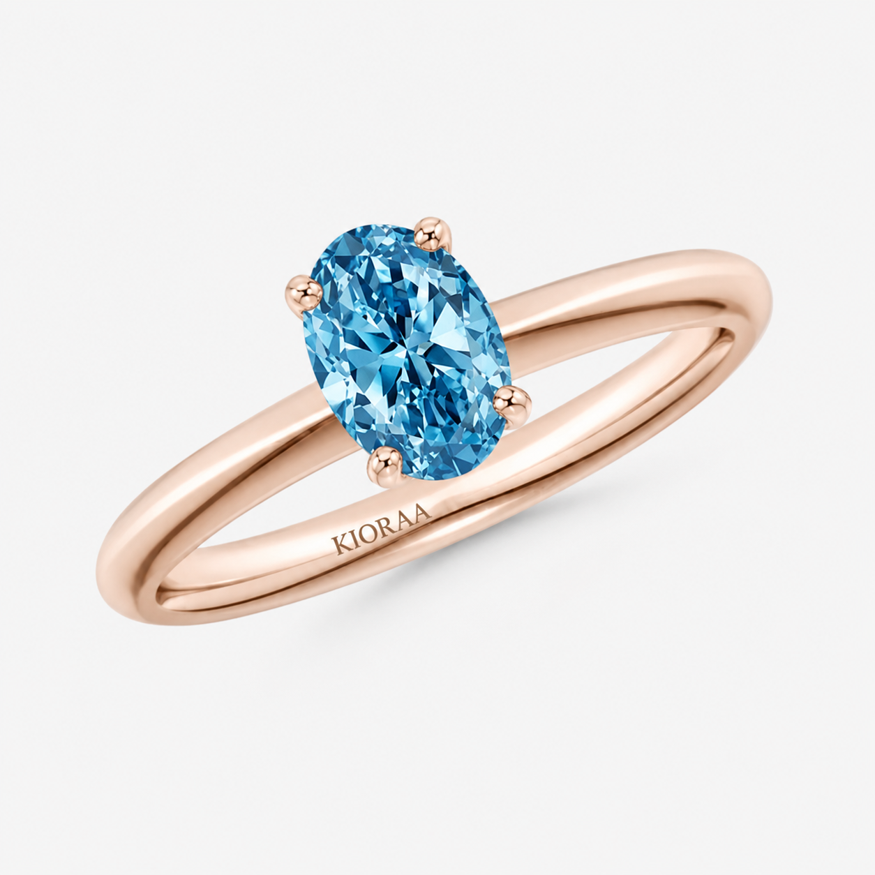 Classic Simple Fancy Blue Oval Knife Edge Solitaire Ring