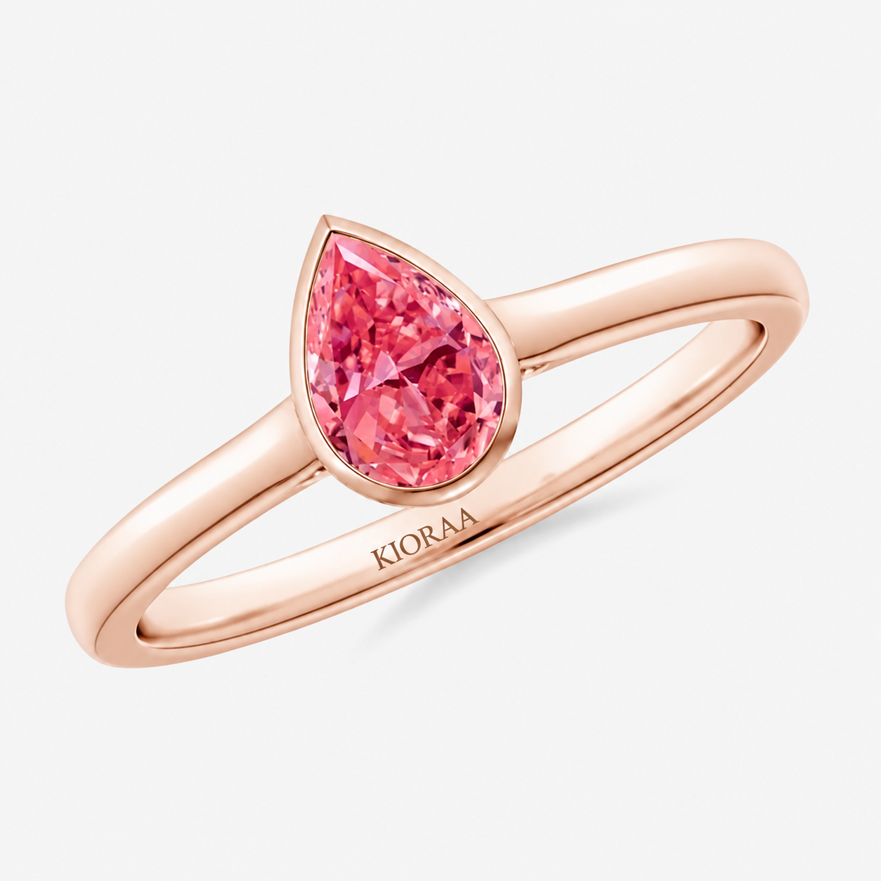 Classic Simple Fancy Pink Pear Bezel Solitaire Engagement Ring