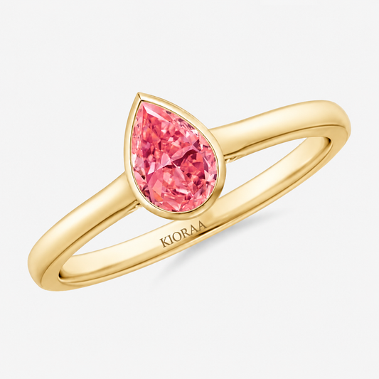 Classic Simple Fancy Pink Pear Bezel Solitaire Engagement Ring