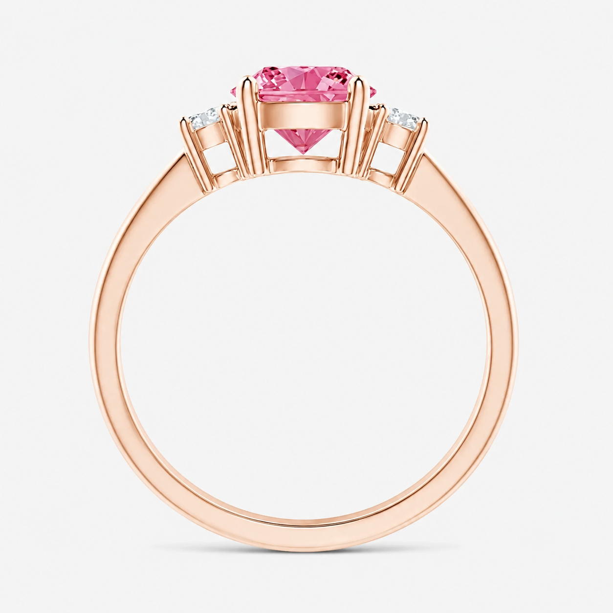 Classic Simple Fancy Pink Round Three Stone Solitaire Ring