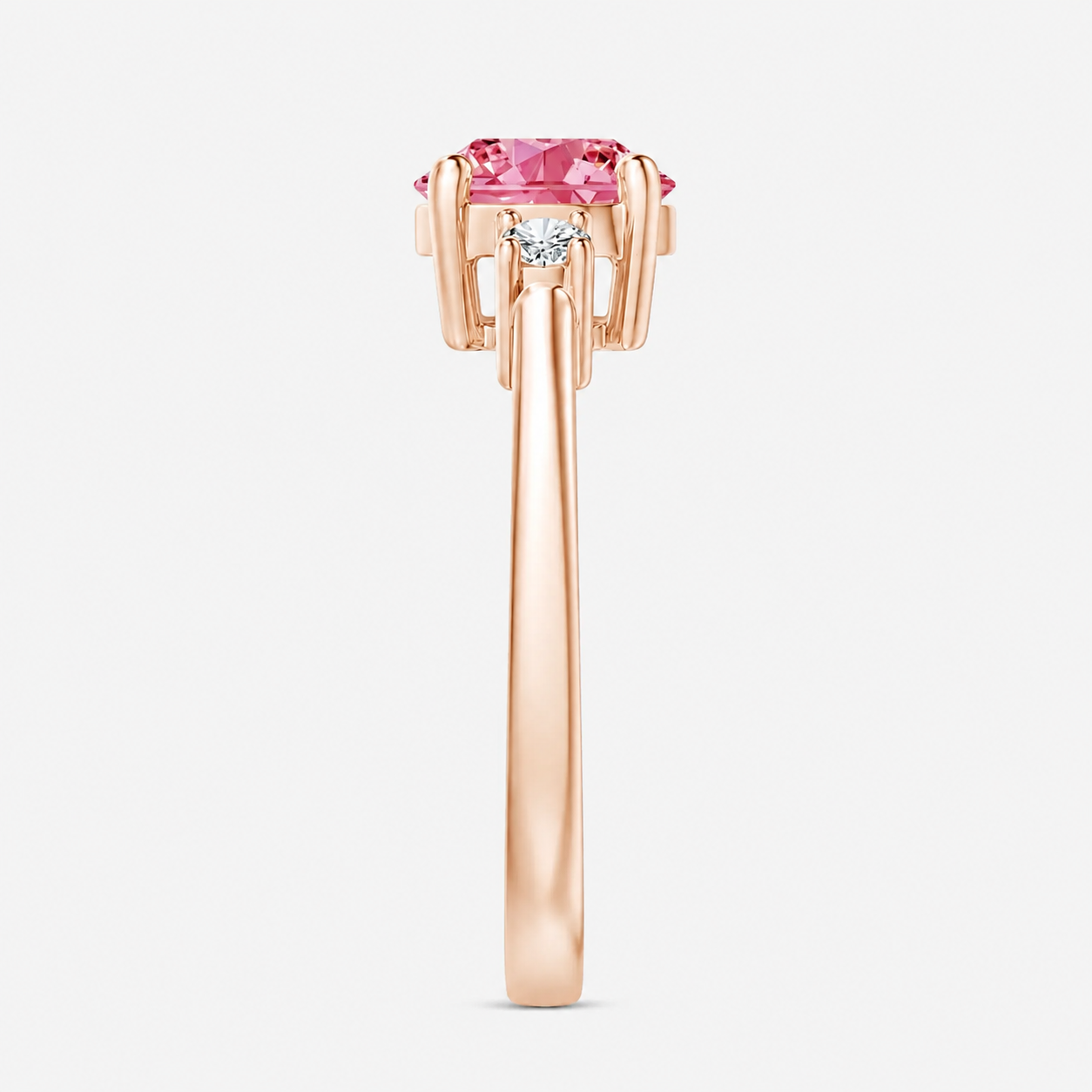 Classic Simple Fancy Pink Round Three Stone Solitaire Ring