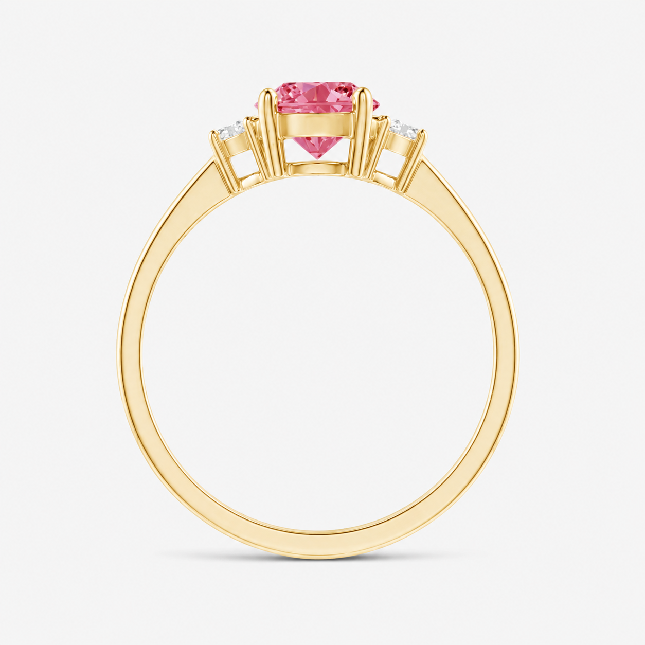 Classic Simple Fancy Pink Round Three Stone Solitaire Ring