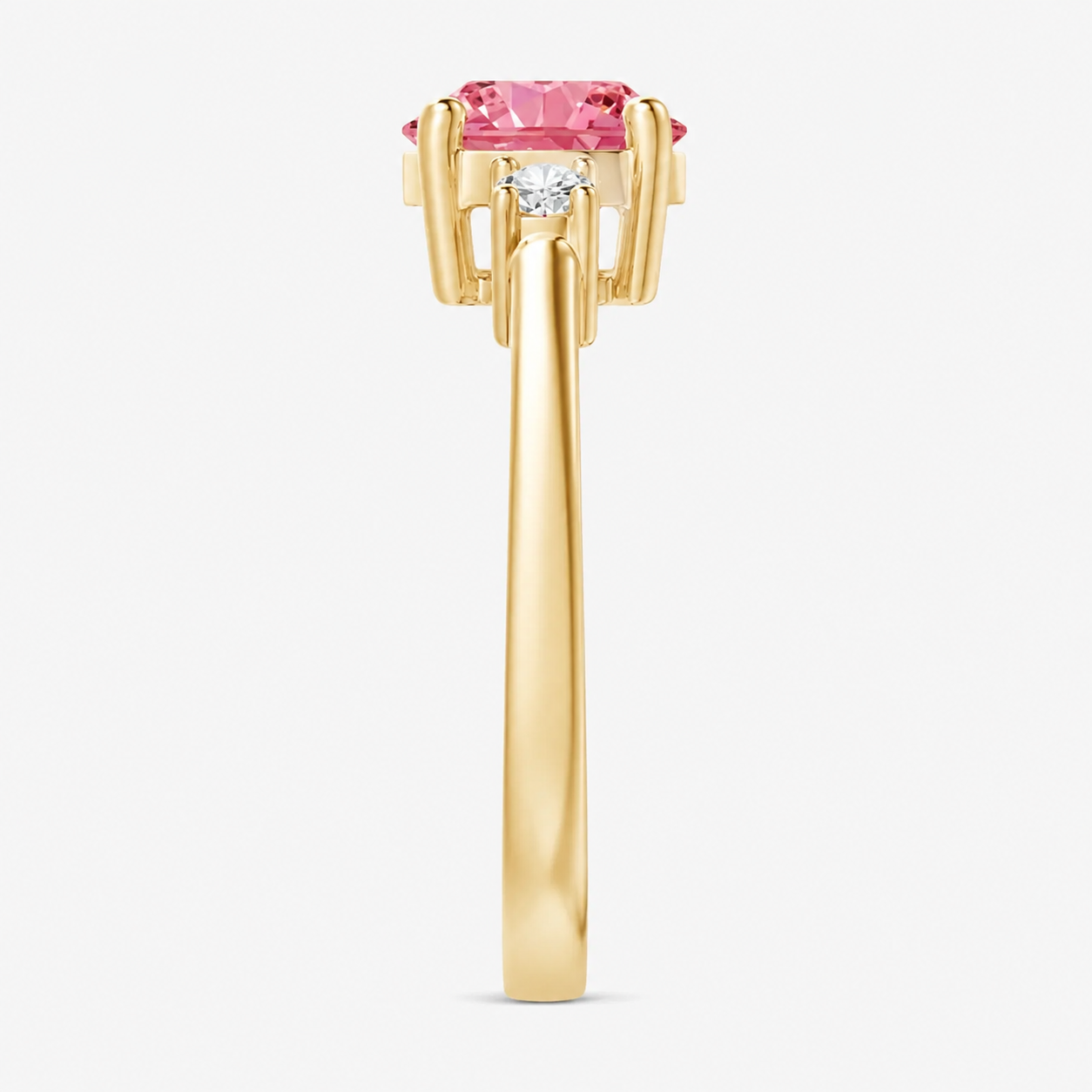 Classic Simple Fancy Pink Round Three Stone Solitaire Ring