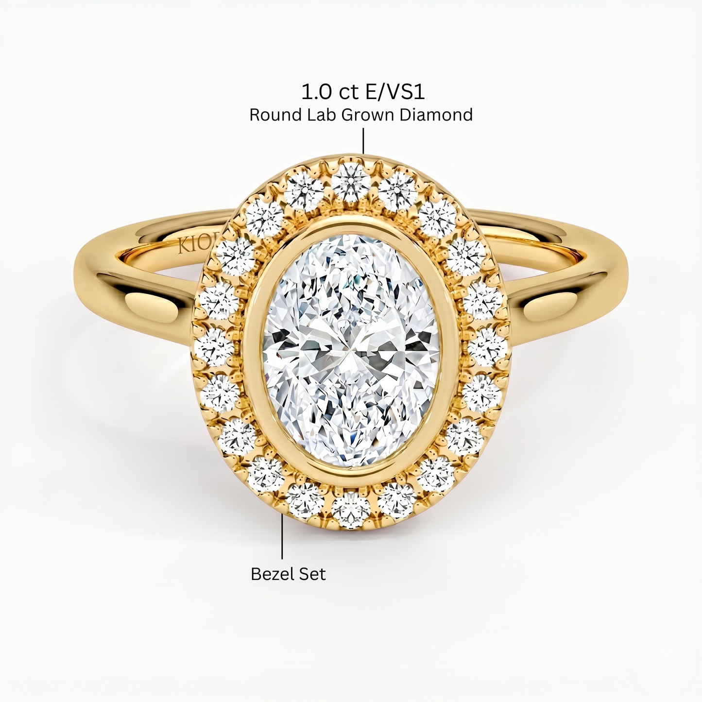 Oval Shape Halo Bezel Set Engagement Ring