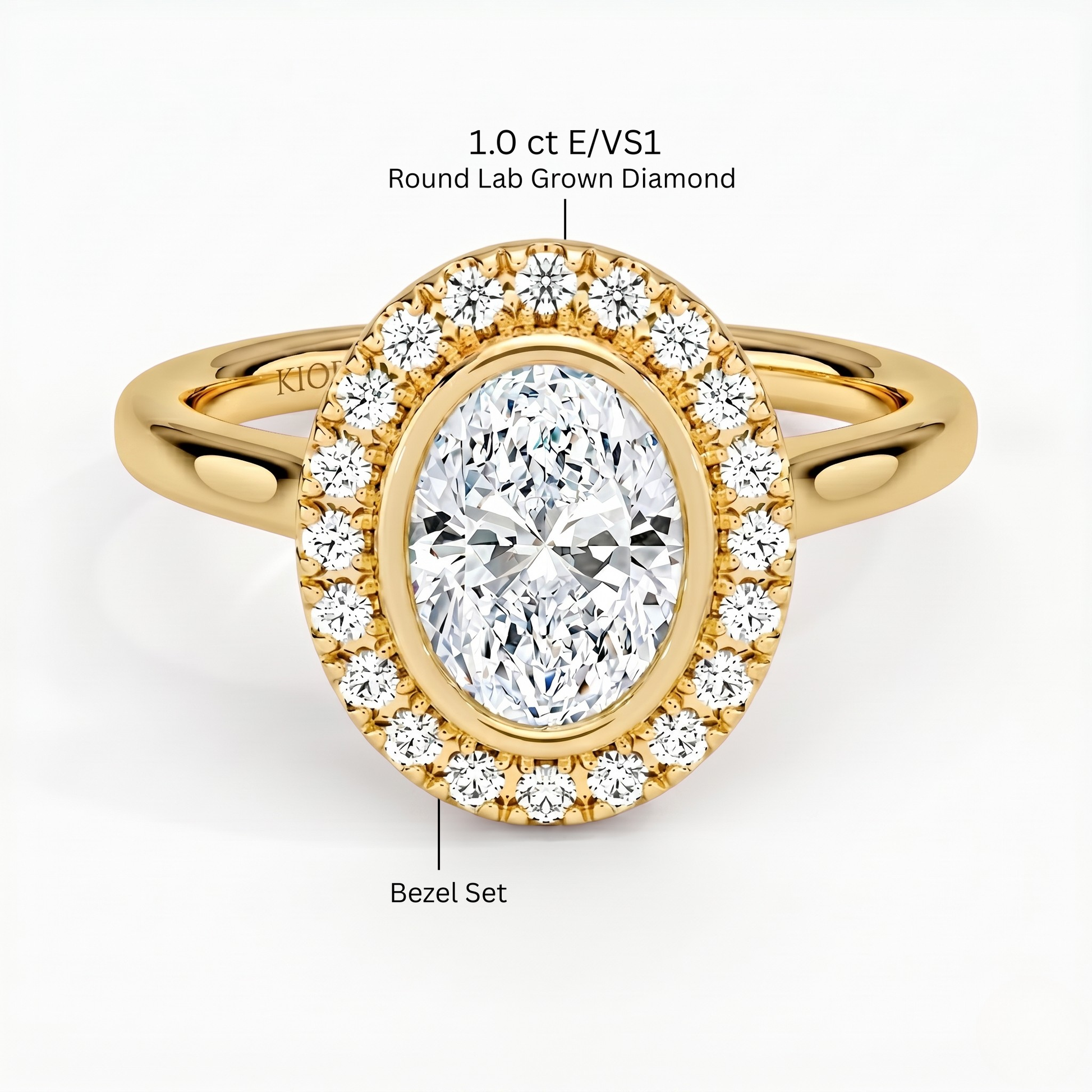 Oval Shape Halo Bezel Set Engagement Ring