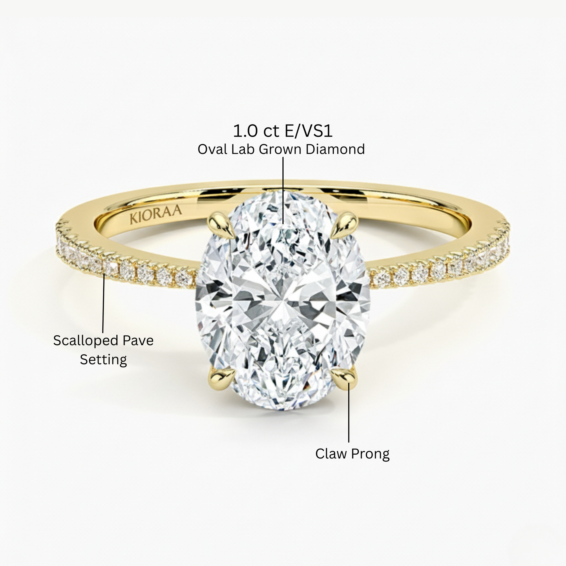 Oval Petal Pave Setting Engagement Ring