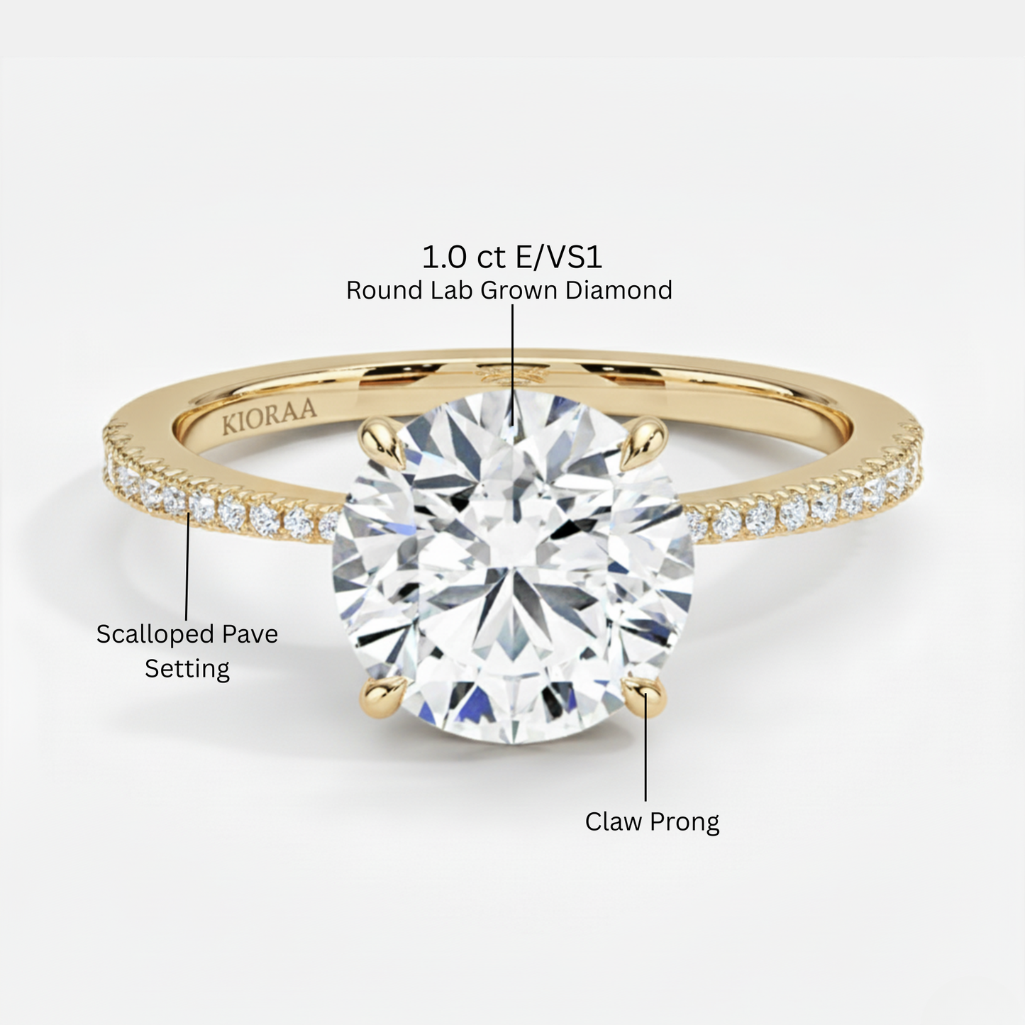 Round Petal Pave Setting Engagement Ring