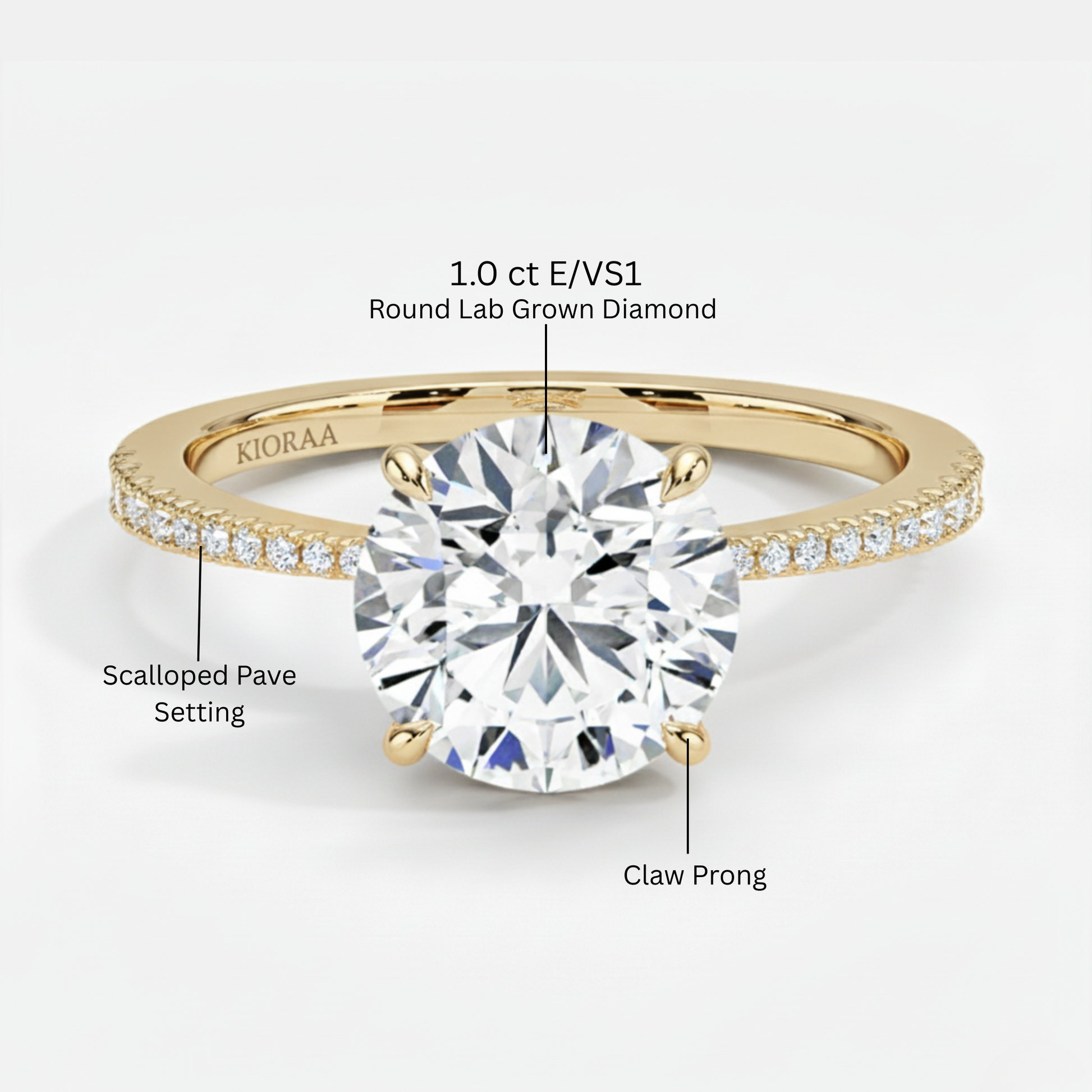 Round Petal Pave Setting Engagement Ring