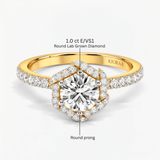 Round Diamond Hexagon Halo Engagement Ring, thumbnail 10