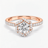 Round Diamond Hexagon Halo Engagement Ring, thumbnail 7