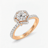 Round Diamond Hexagon Halo Engagement Ring, thumbnail 8