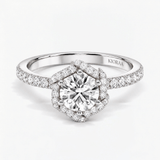 Round Diamond Hexagon Halo Engagement Ring, thumbnail 4