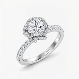 Round Diamond Hexagon Halo Engagement Ring, thumbnail 5