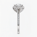 Round Diamond Hexagon Halo Engagement Ring, thumbnail 6