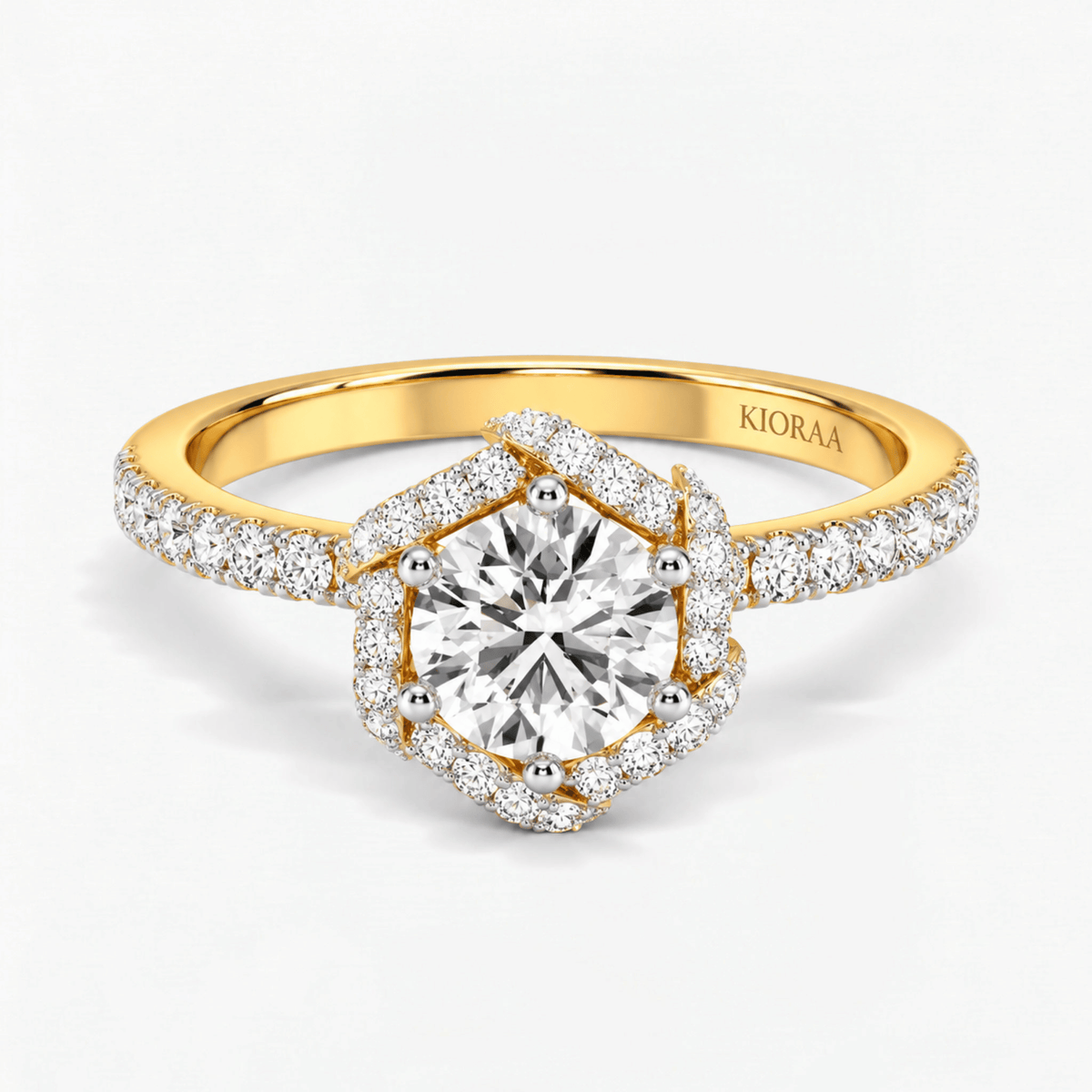 Round Diamond Hexagon Halo Engagement Ring