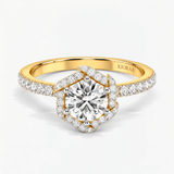Round Diamond Hexagon Halo Engagement Ring, thumbnail 1