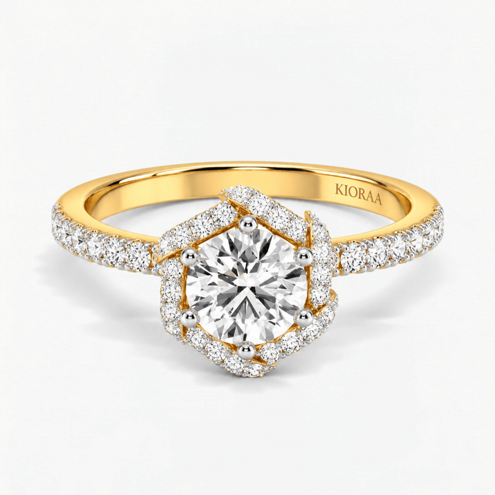 Round Diamond Hexagon Halo Engagement Ring