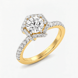 Round Diamond Hexagon Halo Engagement Ring, thumbnail 2