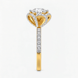 Round Diamond Hexagon Halo Engagement Ring, thumbnail 3